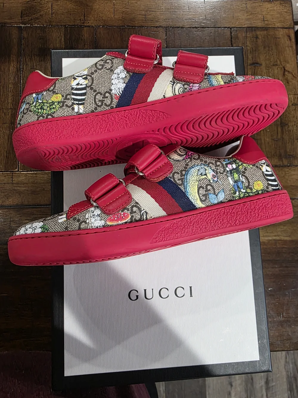 Gucci Kids Red GG Supreme Velcro Strap Sneakers Like New